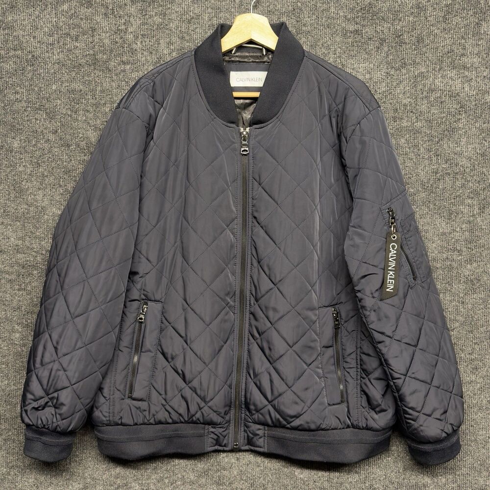 Calvin Klein Men's Blue Quilted Bomber Jacket Full Zip Zipped Pockets XL